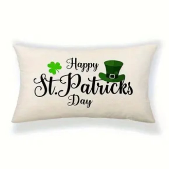 NEW HAPPY ST PATRICK'S DAY SHAMROCKS LEPRECHAUN HAT DECORATIVE PILLOW COVER - Picture 2 of 4